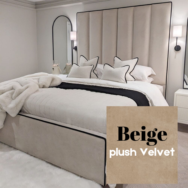 Beige Plush Velvet Bed