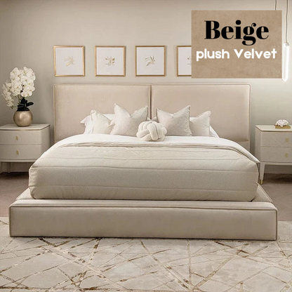 Beige Plush Velvet Bed