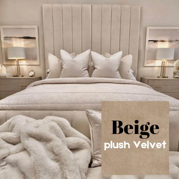 Beige Plush Velvet Bed