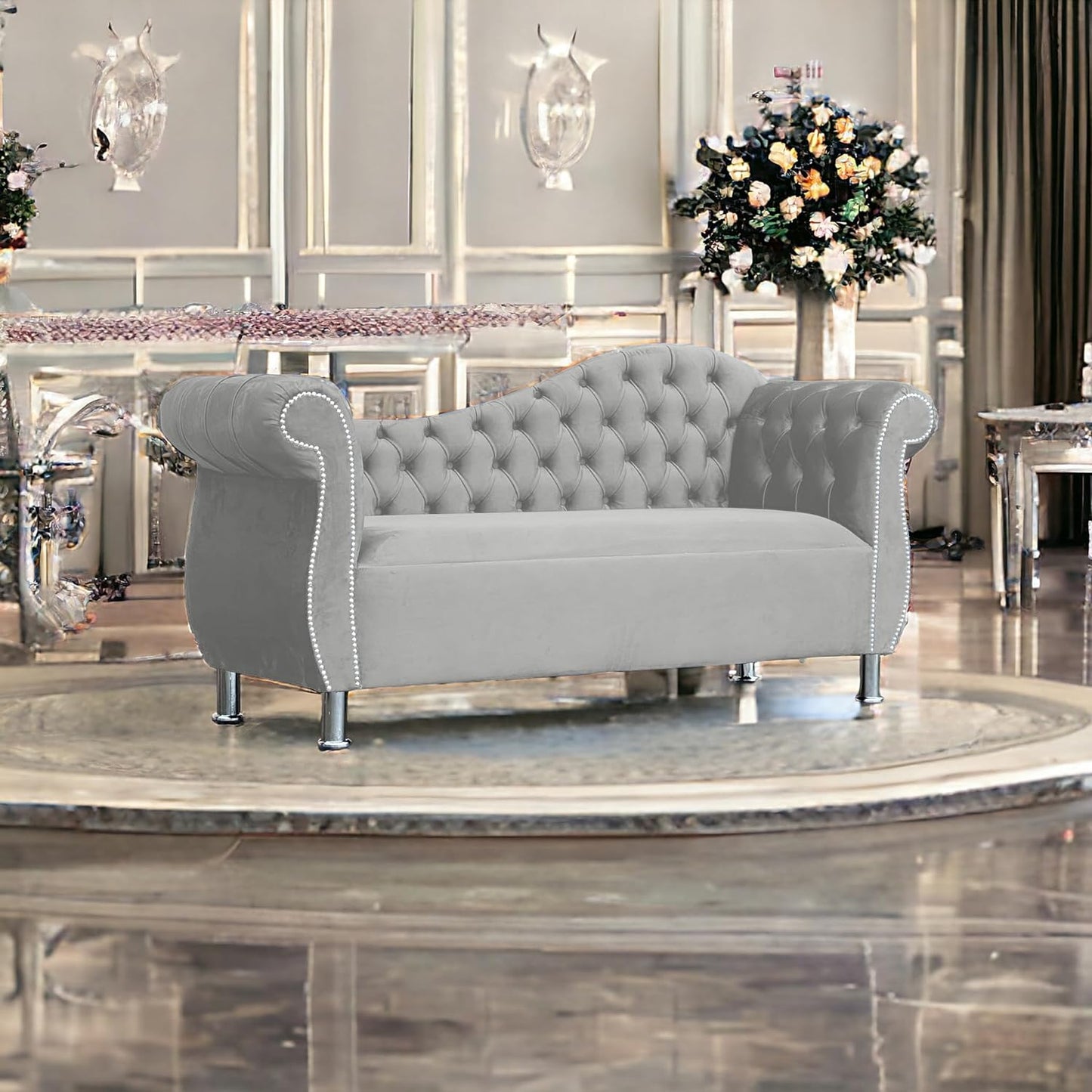 Silver Chaise Lounge Sofa