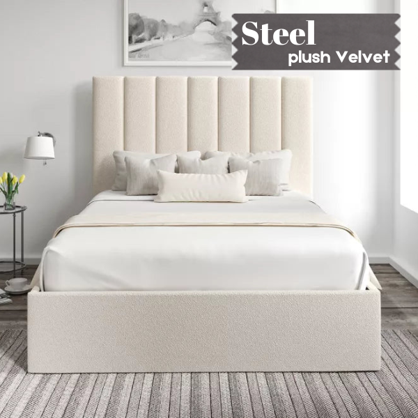 Steel Ivory Upholstered Bed Frame