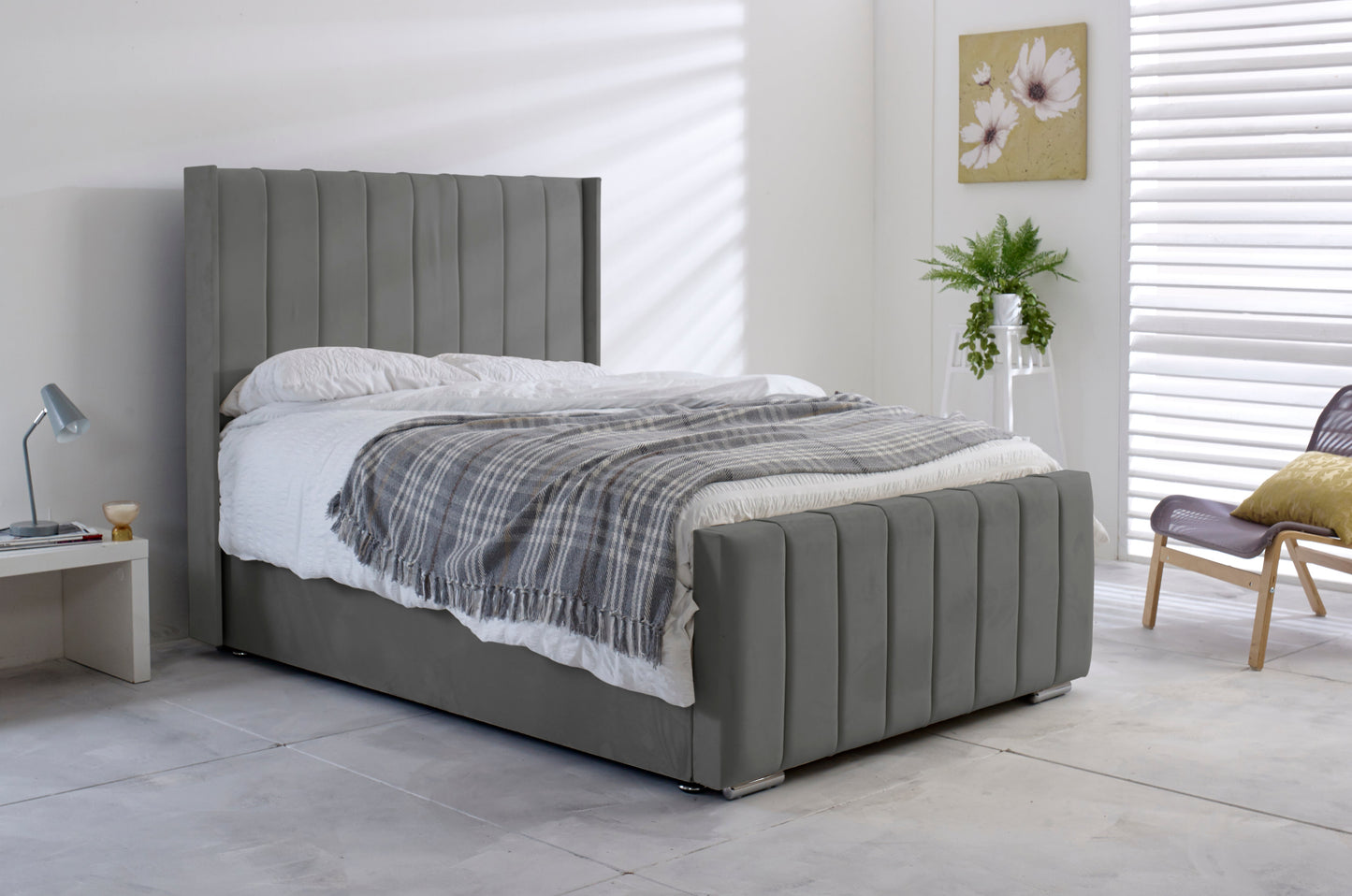 Double Steel Fruto Velvet Ottoman Bed Frame - Al Sultan Furnishings