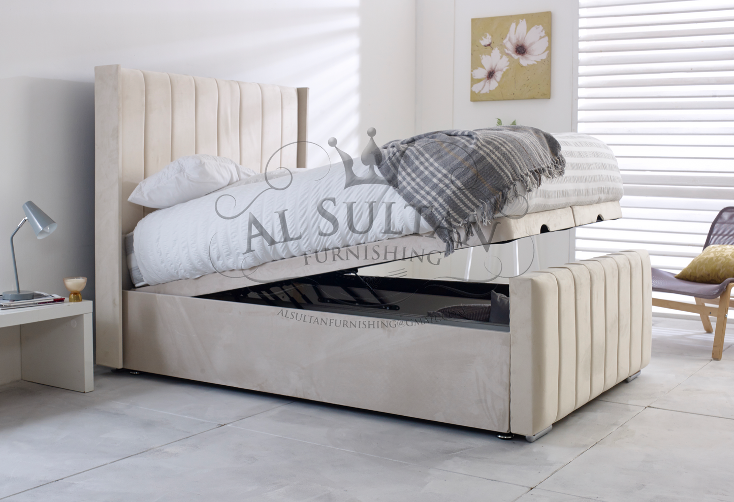 Single Steel Fruto Velvet Ottoman Bed Frame - Al Sultan Furnishings