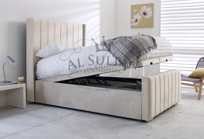 Steel Fruto Velvet Ottoman Bed Frame - Al Sultan Furnishings