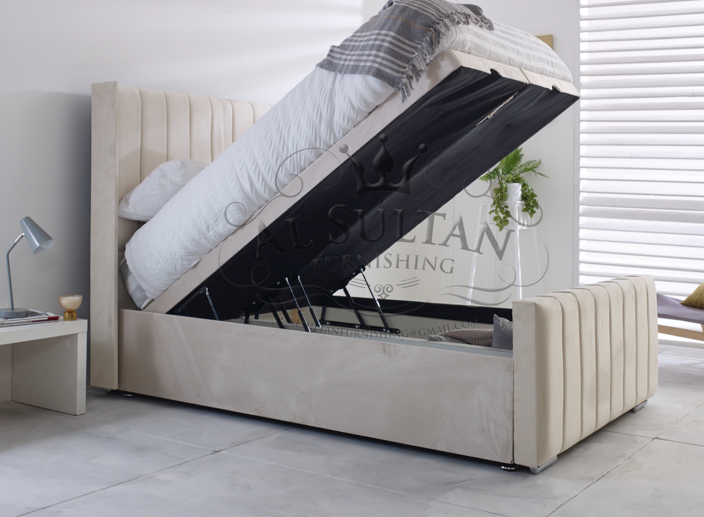 Single Steel Fruto Velvet Ottoman Bed Frame - Al Sultan Furnishings