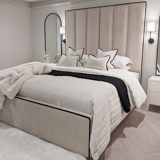 White Bedding With Black Piping