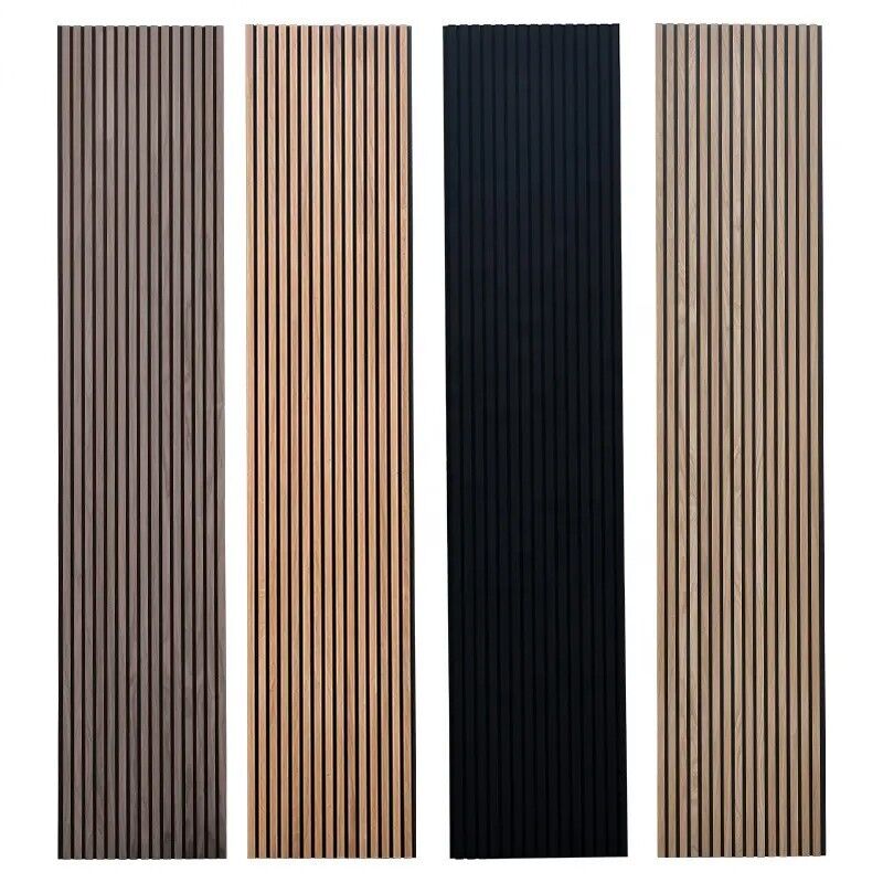 Acoustic Wood Wall Panels Slat Oak Walnut Wooden Wall Cladding Panels 2400x600mm